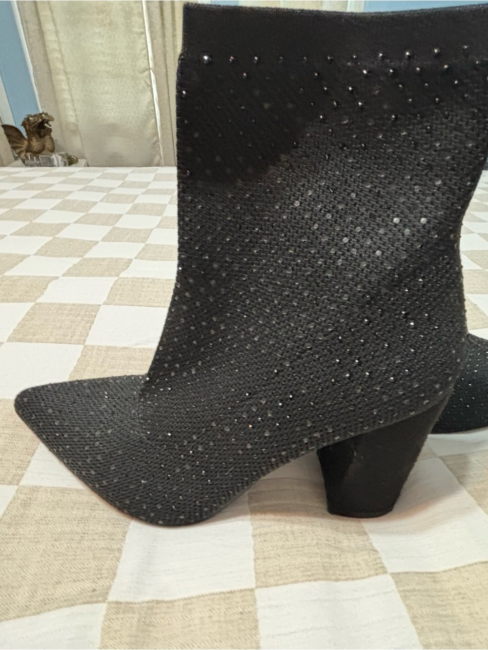 Women's Black Knit Ankle Boots with Sparkle Detail